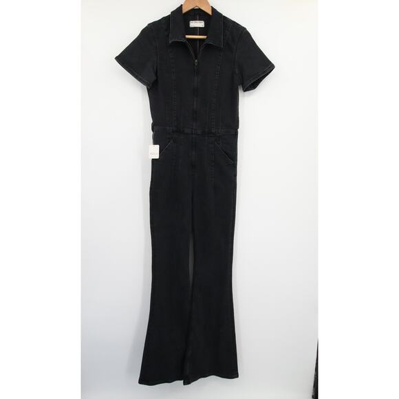 Free People We The Free Jayde Flare Jumpsuit Black Mamba NWT Denim Size M - Picture 2 of 13